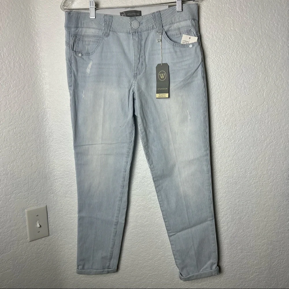 Wit & Wisdom Light Blue Stripped Distressed Ankle Skimmers Ab Solutions Pants - Picture 13 of 16